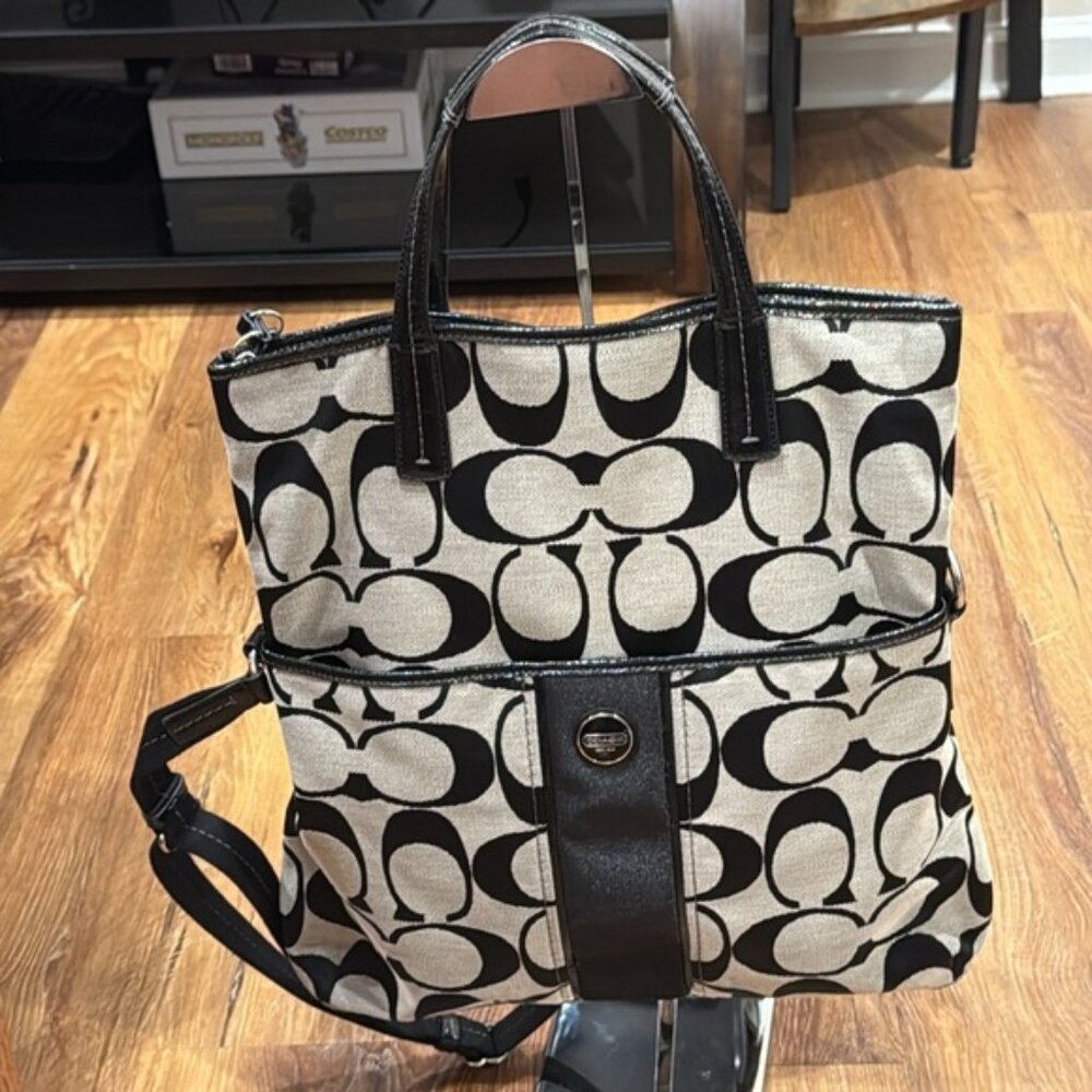 Coach Signature Stripe Foldover Tote (With 2 Hang Tags)(E1380-F23304) EUC